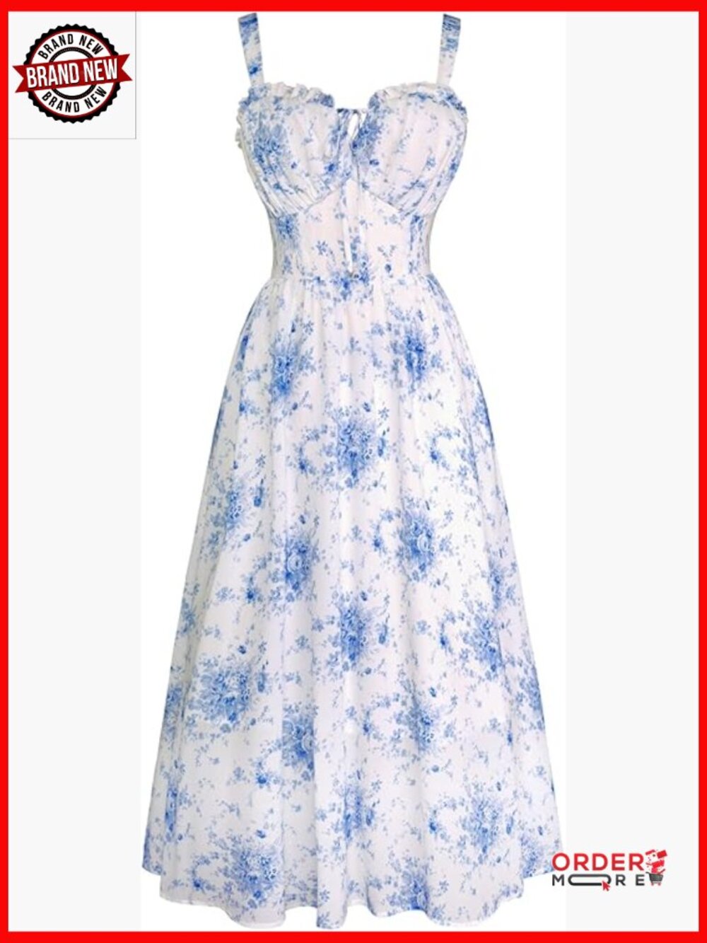 Floral Corset Midi Dress with Pockets Milkmaid Style Sleeveless